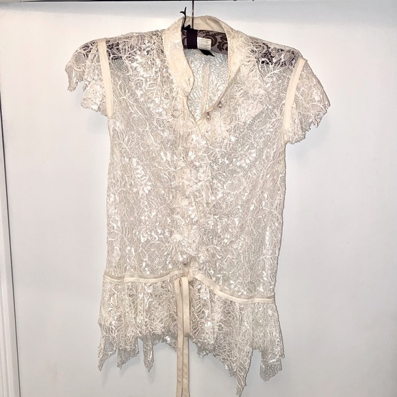 Mason Tops - Mason lace blouse with faux pearl buttons